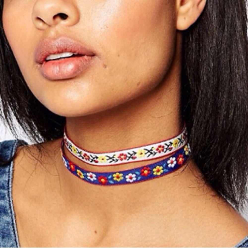 Bohemian Double Layer Embroidered Coker Necklace Women Color Multi